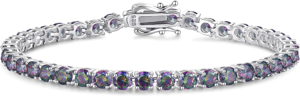 FANCIME Birthstone Bracelet Sterling Silver Gemstone Tennis Bracelets Fine Jewelry Wedding Bridal Prom Birthday Gift for Women Her, Length 7.2 Inch Width 4mm