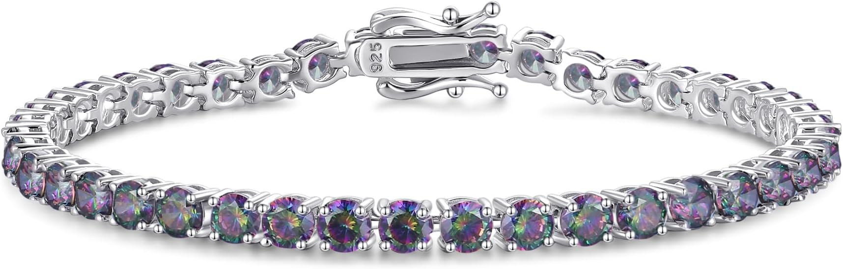 FANCIME Birthstone Bracelet Sterling Silver Gemstone Tennis Bracelets Fine Jewelry Wedding Bridal Prom Birthday Gift for Women Her, Length 7.2 Inch Width 4mm