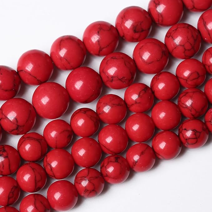 120PCS 6mm Natural Stone Beads Red Turquoise Gemstone Round Loose Beads for Jewelry Making 32" 2 Strand Crystal Energy Stone Healing Power DIY Bracelets