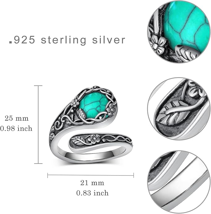 Spoon Rings for Women 925 Sterling Silver Turquoise Spoon Rings Vintage Thumb Rings Jewelry Gifts for Women Men