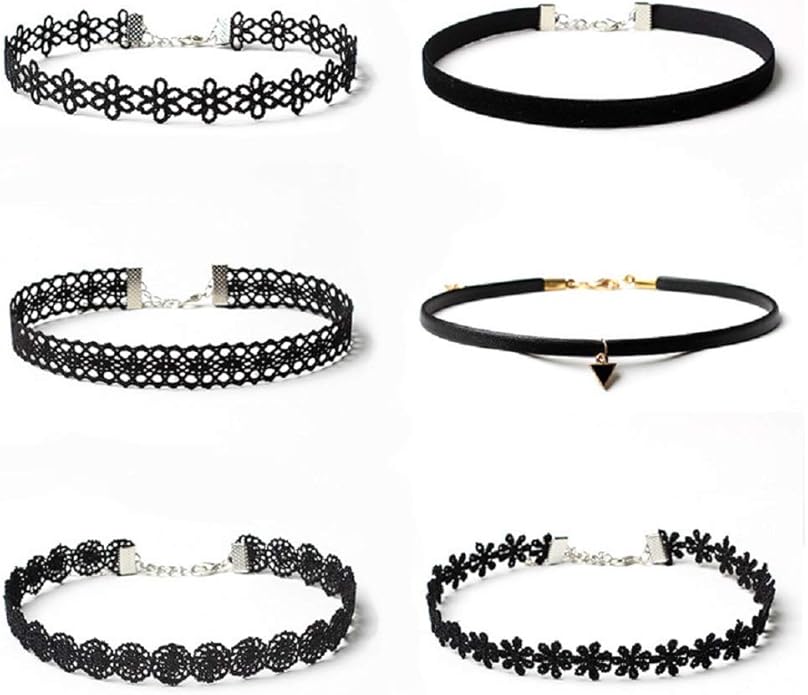 Maxforever 6 PCS Necklaces Black Velvet Choker Set Classic Gothic Tattoo Lace Chokers