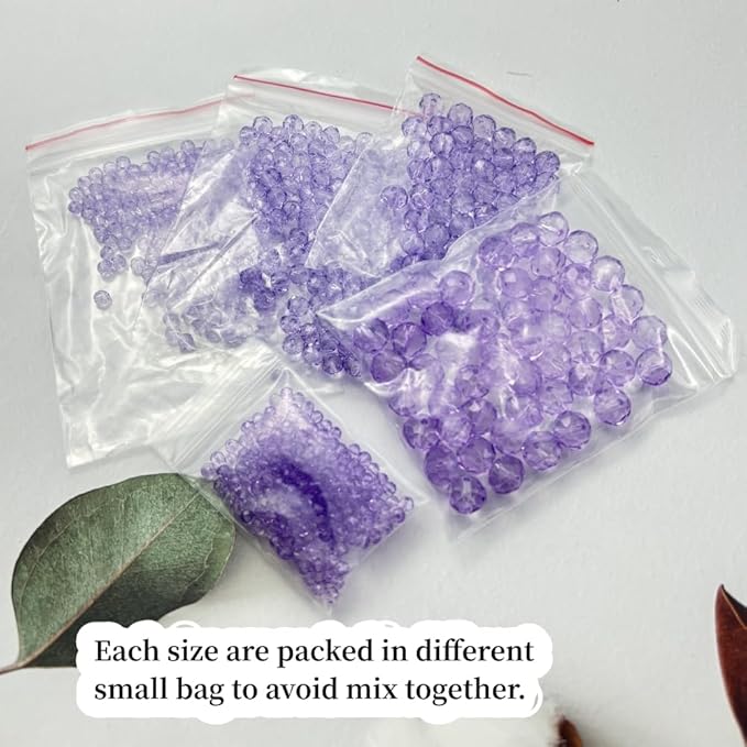 600pcs Crystal Glass Beads 3mm 4mm 6mm 8mm 10mm Rondelle Faceted Crystal Beads Spacer Beads for Necklace Bracelet Earrings DIY Jewelry Crafts Making Supplies(Crystal Purple)