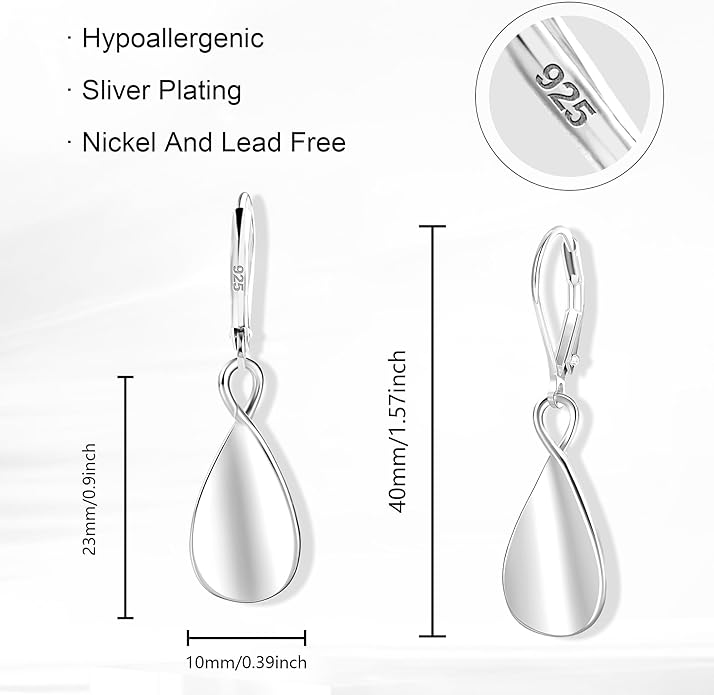 925 Sterling Silver Teardrop Dangle Earrings for Women Leverback Drop Dangle Earrings Jewelry Hypoallergenic Sterling Silver Teardrop Earring for Women Gifts