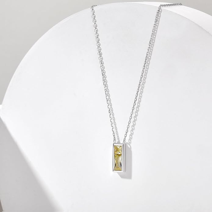 SUNFEEL Birthstone Necklace for Women, S925 Sterling Silver Necklaces with Square Cubic Zirconia Gemstone Necklace Women's Jewelry Anniversary Birthday Gifts for Women Mom Wife Her