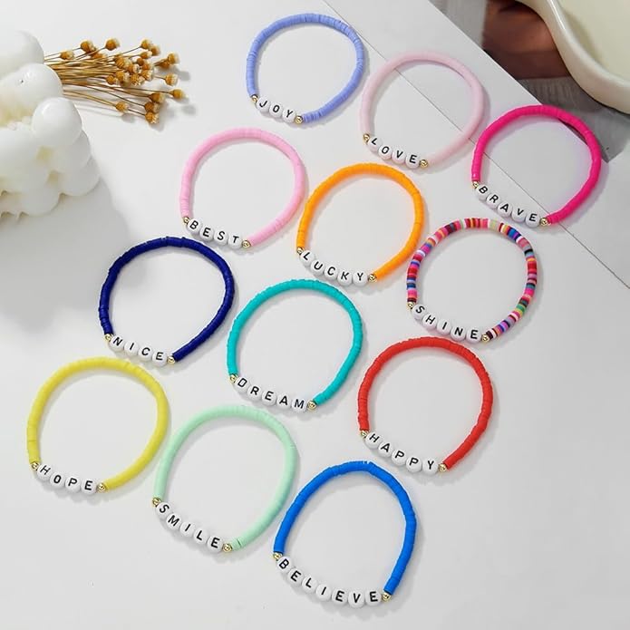 Friendship Bracelets Boho Stackable Bracelets for Women Surfer Heishi Clay Bead Bracelets Stretch Preppy Bracelets Colorful Boho Bracelets for Women