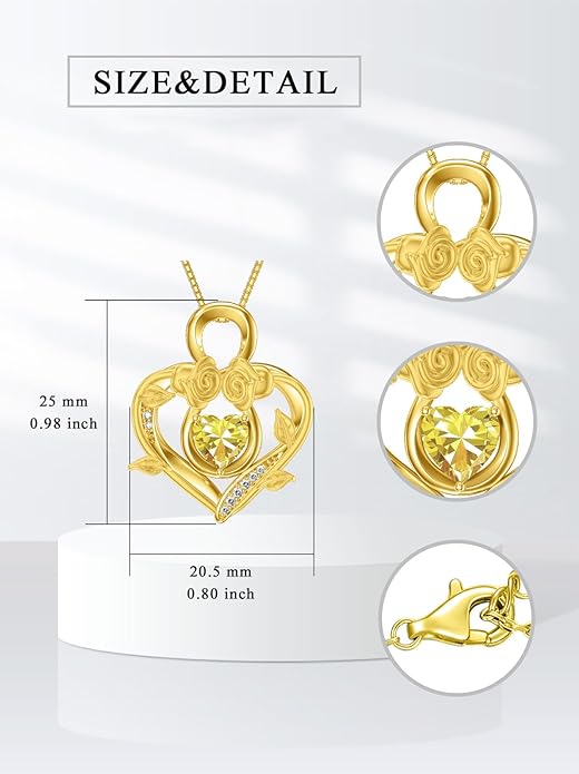 Midari 18K Gold Heart Birthstone Necklace 18K Gold Infinity Rose Necklace Birthday Christmas Jewelry Gifts for Women Wife Her Daughter Mom