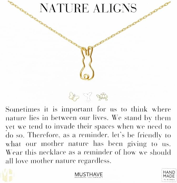 Bunny Pendant Necklace – MUSTHAVE 18K Gold Plated Minimalist Rabbit Outline Jewelry for Women, Dainty Animal Charm, Cute Nature Inspired Gift, Handmade Korean Jewelry, 16+2 inch Extender, Message Card, Birthday, BFF, Unisex (Yellow Gold)