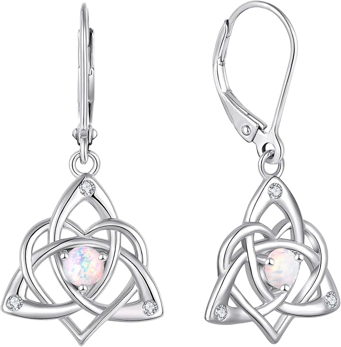 Starchenie Celtic Knot Dangle Earrings Sterling Silver Trinity Love Knot Leverback Earrings Gemstones Jewelry for Women