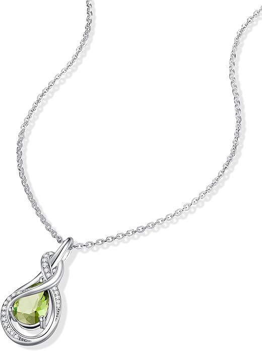 FANCIME TimelessTie Birthstone Necklace for Women White Gold Plated Sterling Silver Ribbon Design Jewelry Knot Pendant Fine Jewelry Gemstone Birthday Graduation Anniversary Valentines Day Gifts for Women Wife Mother Her