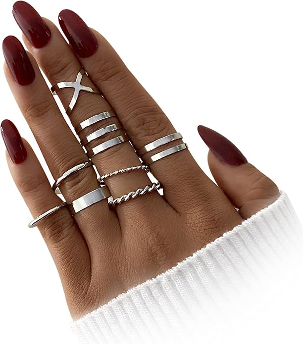 HAIAISO Silver Rings for Women Non Tarnish Stainless Steel Rings Set Dainty Gold Band Ring Stack Simple Stackable Thumb Pinky Ring for Multiple Size