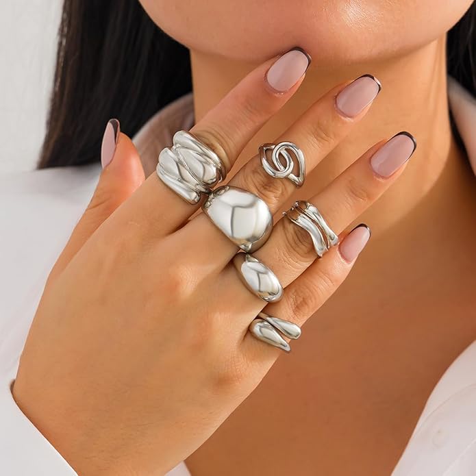 Sora Tuki Rings for Women Chunky Rings Set Adjustable Stackable Ring for Women Bold Thick Statement Ring Trendy Chunky Jewelry