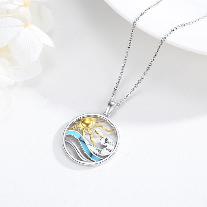 Midir&Etain Ocean Necklace 925 Sterling Silver Blue Opal Necklace Starfish/Flip Flop/Shark Pendant Beach Ocean Jewelry for Women