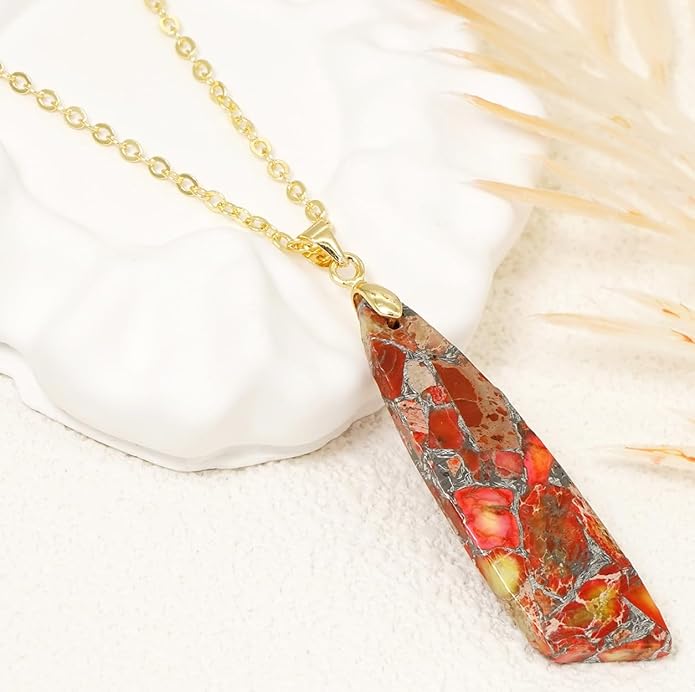 Nature Stone Necklaces for Women Boho Pendant Necklace 18K Gold Chain Necklaces