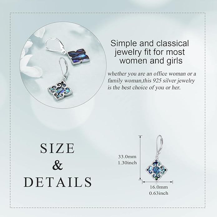 Abalone Shell Dangle Drop Earrings for Women 925 Sterling Silver Filigree Bohemian Earrings Jewelry Gift