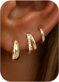 MILACOLATO 3 Pairs Small 14K Gold Plated Hoop Earrings for Women Trendy Hypoallergenic Silver Earring Stacks Huggie Hoops Earring Sets for Multiple Piercing Chunky Double Hoop Jewelry Lightweight
