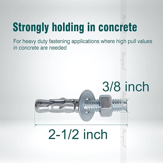 3/8 Concrete Anchors, 3/8 Wedge Anchors Bolts, 2-1/2" L, deck posts, wall - Image 2