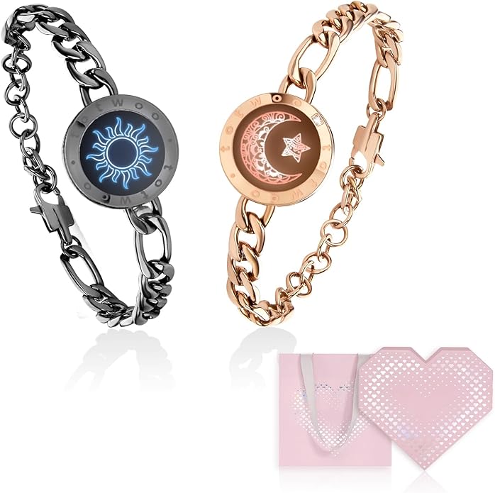 TOTWOO Long Distance Touch Bracelets for Couples, Smart Light & Vibration Love Jewelry, Long Distance Valentines Day Gifts for Him Her Women Men, One-to-One Bluetooth Pairing via App