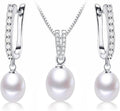 Pearl Jewelry Set For Women with Cubic Zirconia Freshwater Pearl Pendant Necklace & Earrings 925 Sterling Silver for Wedding Prom Gift