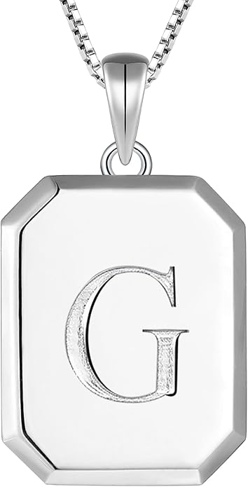 YL Initial Necklace 925 Sterling Silver Square/Round/Heart Letter Pendant A-Z Alphabet Polished Jewelry for Women