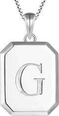 YL Initial Necklace 925 Sterling Silver Square/Round/Heart Letter Pendant A-Z Alphabet Polished Jewelry for Women