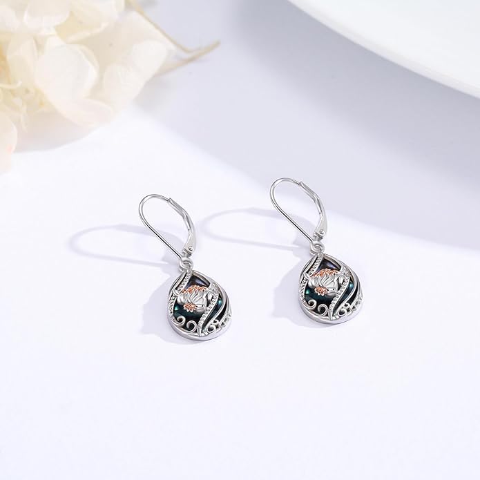 Animal Earrings 925 Sterling Silver Abalone Shell Dangle Drop Earrings Leverback Earrings Cute Animal Jewelry Gifts for Women Girlfriend