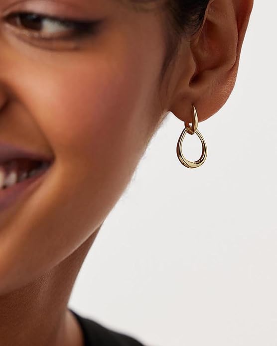 Gold Earrings for Women Trendy 14K Gold Plated Double Hoop Dangle Earring Thin Minimalist Lightweight Dainty Drop Earrings Jewelry Gift for Her