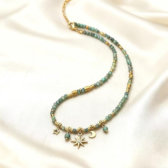 Boho Necklaces for Women, Vintage Pendant Necklaces Two Layers of Wear Choker, Adjustable Trendy Necklace Hippie Handmade Fashion Jewelry Accessories, Birthday Gifts