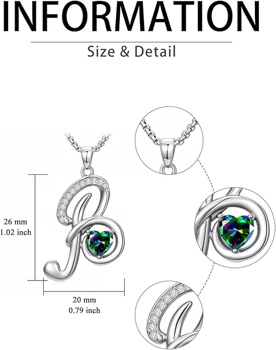 Valentines Day Gifts for Women Alphabet A to Z Initial Birthstone Pendant Necklaces for Women - 18k White Gold Plated Personalized Name Jewelry Valentine Mothers Day Birthday Gifts for Women Her Girlfriend