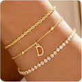 Valentines Day Gifts for Her Kids - Dainty Gold Bracelets for Women Personalized Gold/Silver Initial Bracelet Stack Stackable Rope Box Chain Tennis Bracelets for Girls Jewelry Set