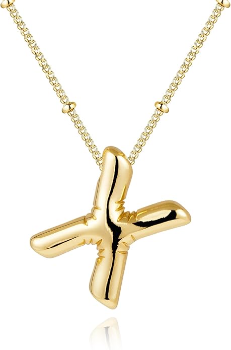 Inerney Valentines Day Gifts Gold Bubble Letter Necklace Initial Necklaces for Women, Chunky 14K Plated Balloon Initials, Trendy Charm Non Tarnish Custom Name Pendant Jewelry Gifts for Mom