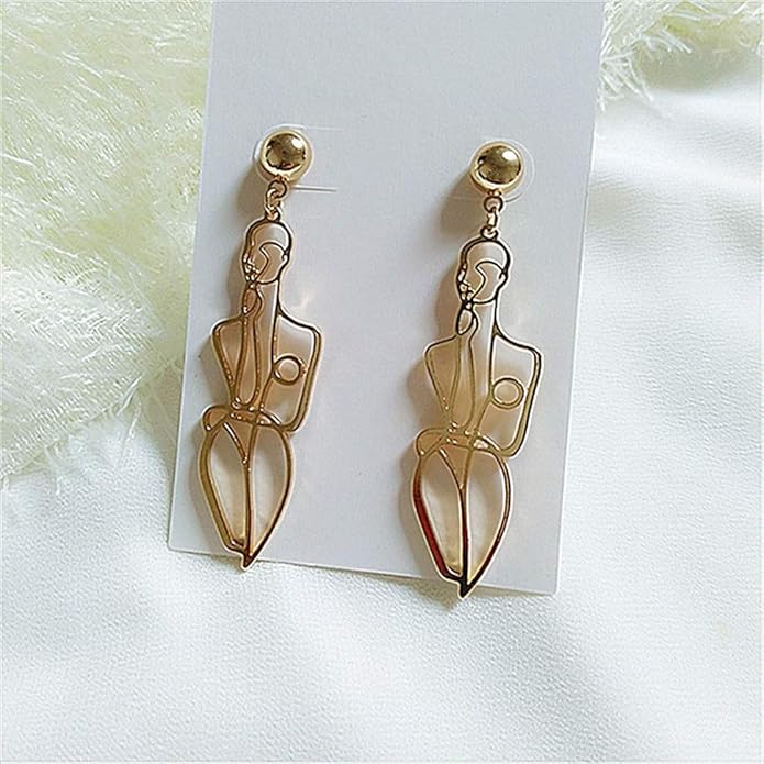 Abstract Body Lady Face Dangle Earrings for Women Jewelry - Gold Vintage Face Dangle Earrings