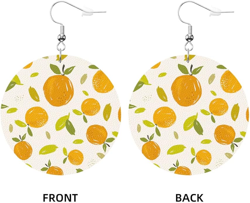 Swono Dinosaurs Round Faux Leather Earrings for Women Adorable Funny Cartoon Dragon Animal Tree Funny Lightweight Double-Side Printed Drop Dangle Earring for Birthday Party Gift