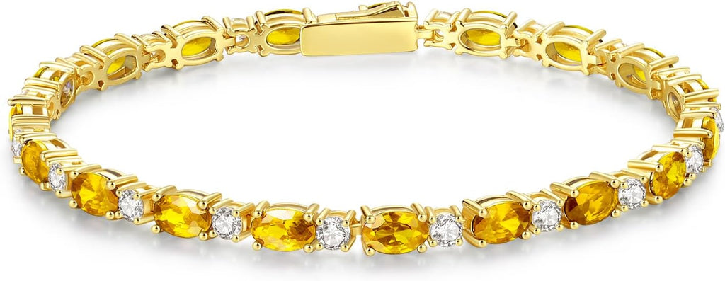 FANCIME 14K Gold Plated Birthstone Bracelets 4mm Sterling Silver Tennis Bracelets Gold Bracelets Birthday Jewelry Gifts for Women 7"