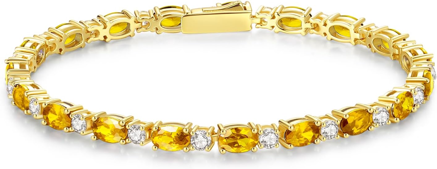 FANCIME 14K Gold Plated Birthstone Bracelets 4mm Sterling Silver Tennis Bracelets Gold Bracelets Birthday Jewelry Gifts for Women 7"