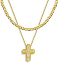 OGD Bubble Cross Necklace for Women 14k Gold Plated Cross Necklace Stackable Dainty Gold Necklace Mariner Chain Necklace CZ Cross Pendant Necklaces Set Simple Jewelry Gift