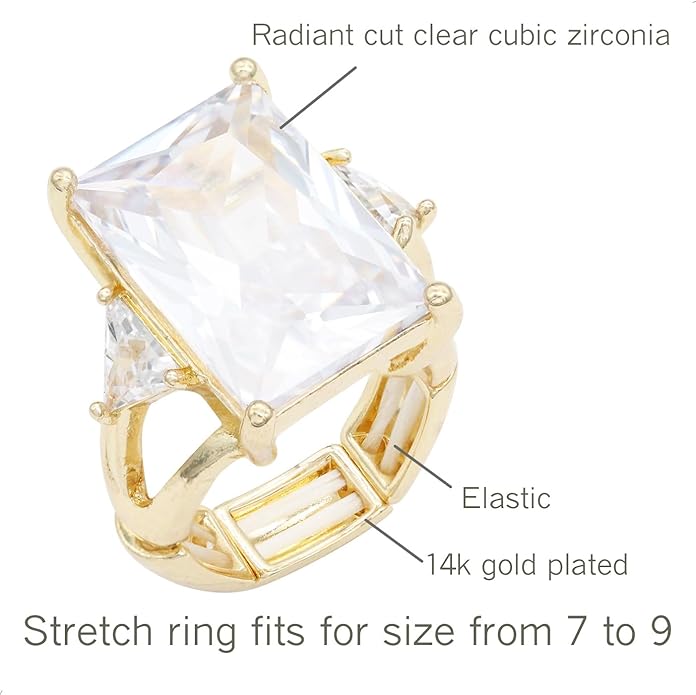 Lavencious Big Bold Radiant CZ Stones Stretch Rings for Women Size for 7-9
