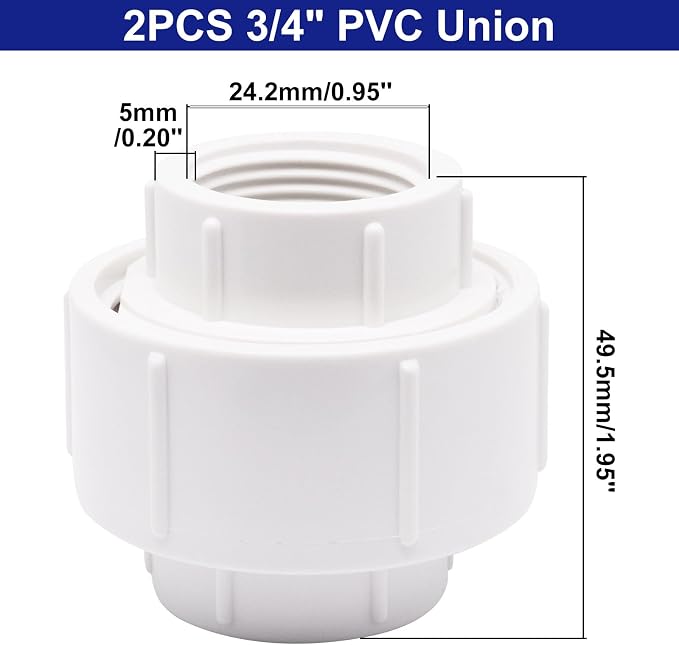 3/4 inch PVC Pipe Union Fittings, PVC Connectors Female Thread Coupling - Image 2
