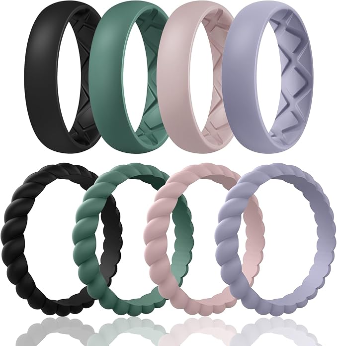 Egnaro Women's Bridal Rings Sets, Inner Arc Ergonomic Breathable Design Silicone Rubber Wedding Bands