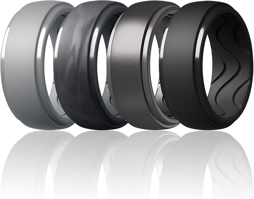 Egnaro Men's Silicone Rings 10mm Wide 2.5mm Thick, Rubber Wedding Bands with Inner Arc Ergonomic Breathable Design, 1/4/5/7 Variety Multipack