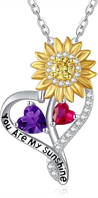 Valentine's Day Gifts for Wife 925 Sterling Silver Double Birthstone Pendant Necklaces I Love You for Always and Forever Necklace Anniversary Birthday Gifts for Wife Girlfriend Mom Her