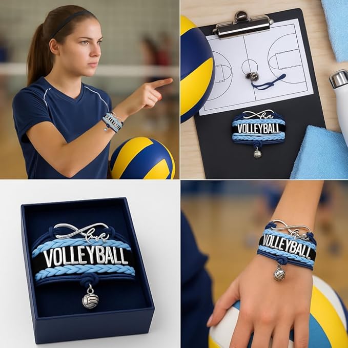 Volleyball Bracelets For Girls- Ideal Volleyball Gifts & Souvenirs. Adjustable Charm Bracelet with Moveable Letters, Infinity Symbol & Silver Volleyball Charm. Fashionable Bracelets by SportyBella.