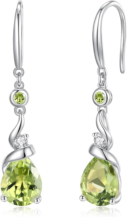 FANCIME Women Drop Earrings 925 Sterling Silver with Pear Gemstone Dangle Birthstone Earring Fine Jewelry Birthday Gifts for Women