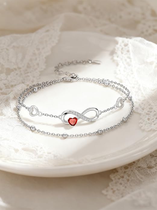 Dorunmo Infinity Heart Anklet Bracelet for Women 925 Sterling Silver Adjustable Infinity Birthstone Bracelet Friendship Jewelry Gifts for Women Birthday Christmas