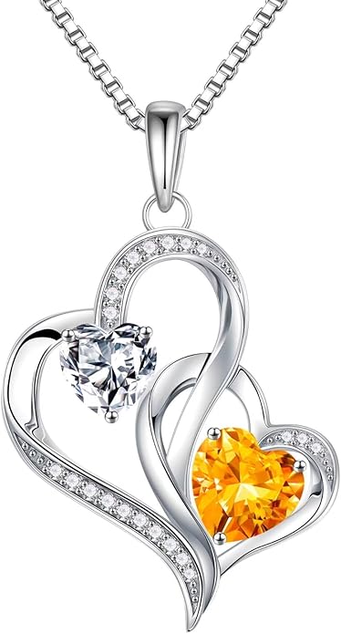 Iefil Valentines Day Gifts for Her - 925 Sterling Silver Double Birthstone Necklace, Heart Necklaces for Women, Anniversary Birthday Gifts, Personalized Jewelry Gift for Wife Mom Girlfriend