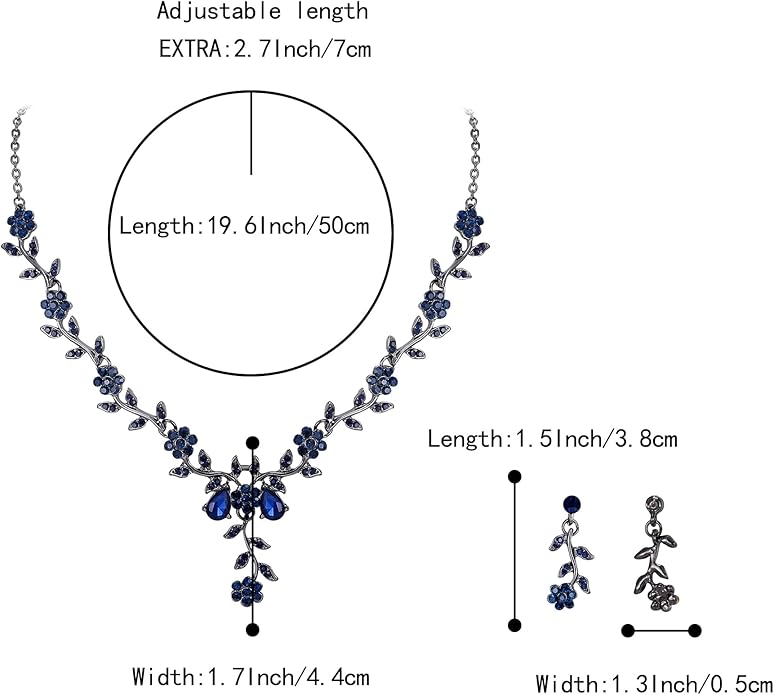 BriLove Women's Wedding Jewelry Leaf Cluster Flower Crystal Dangle Earrings Pendant Necklace Set for Bridal