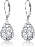 925 Sterling Silver Filigree Dangle Drop Earrings Daisy/Lotus/Rose Flower/Moonstone Leverback Teardrop Earrings for Women Infinity Celtic Knot Daisy Lotus Jewelry for Mothers Day