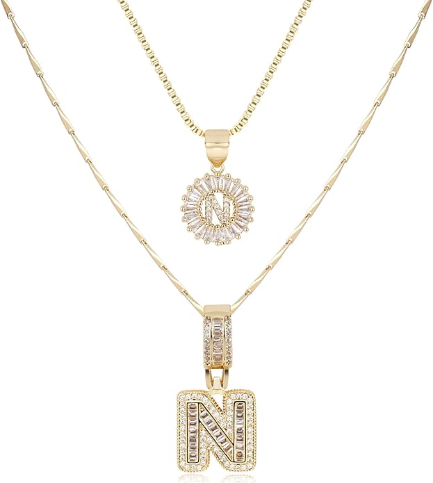 14K Gold Plated Alphabet Necklace Cubic Zirconia Letter Pendant, Personalized Name Jewelry Gift for Women, Customizable A-Z, Birthday/Mothers Day Gifts for Womens