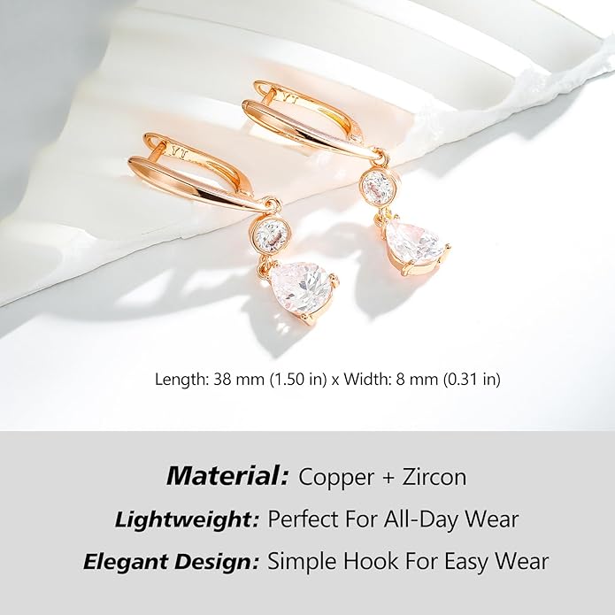 Dangle Earrings for Women Suited for Women Ladies' Trendy CZ Earring 14KGold/Silver Plated Dangling Earrings Jewelry Anti-allergy Hammered Lever-Back Drop Birthday Gift