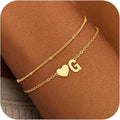 Valentines Day Gifts for Kids Women Girls, 14K Gold Plated Heart Initial Bracelet Teen Girl Gifts Trendy Stuff Dainty Gold Bracelets for Women Girls Valentines Day Gifts