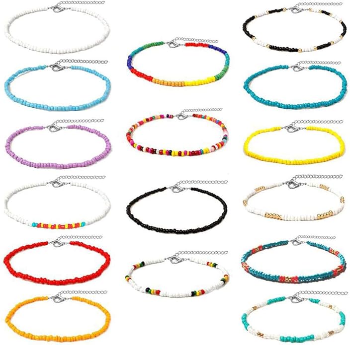 MYANAIL 10PC Colorful Beads Choker Necklace Set for Women Boho Beaded Glamour Choker Jewelry Bohemian Bead Necklace Chain